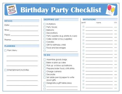 Printable Birthday Party Checklis