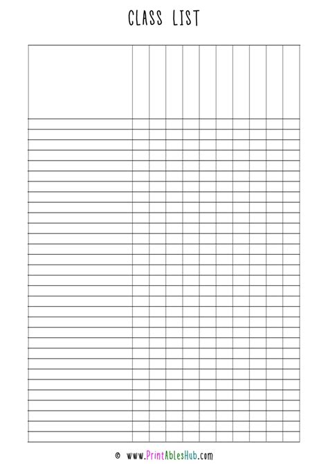 Printable Blank Class List Template Free