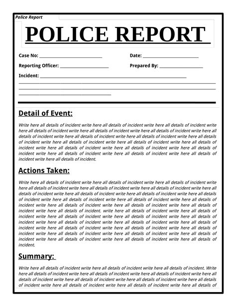 Printable Blank Police Report Template