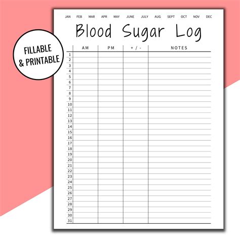 Printable Blood Sugar Logs