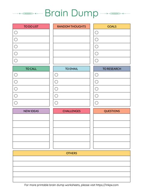 Printable Brain Dump Worksheet