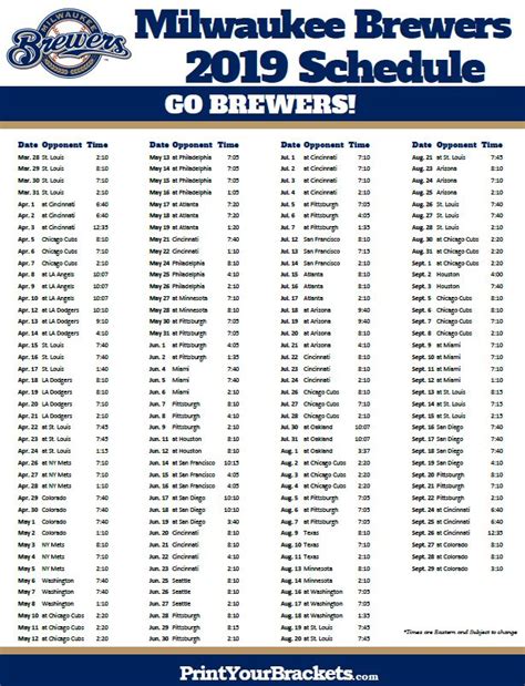 Printable Brewers Schedule 2022