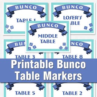 Printable Bunco Table Signs ThreeTable Set Dice Game Depot