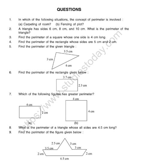 Printable CBSE class 5 maths area and perimeter worksheets