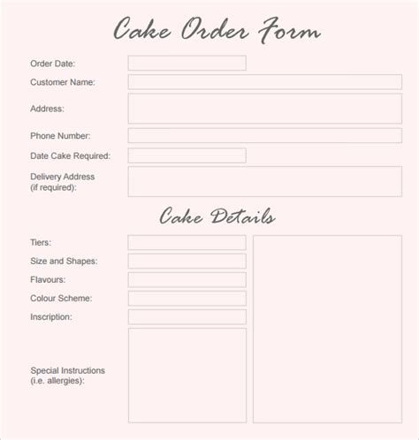 Printable Cake Order Form Template Free Download Printable Blog