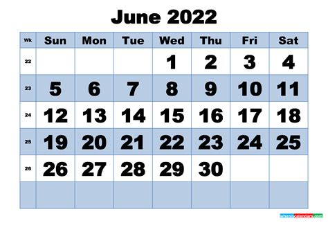 Printable Calendar 2022 June