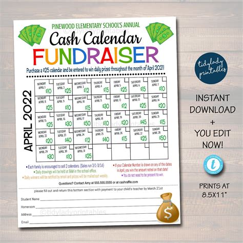 Printable Calendar Fundraiser Template