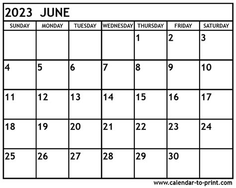 Printable Calendar June 2023