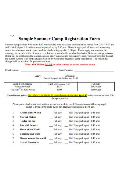 Printable Camp Registration Form How to create a Camp Registration
