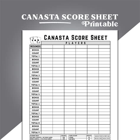 Printable Canasta Score Sheet