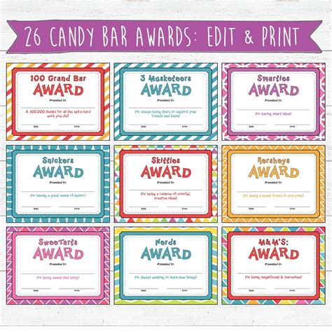 Printable Candy Bar Awards Template Free