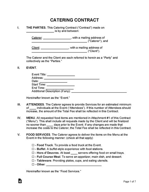 Printable Catering Contract