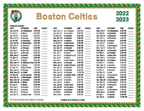 Printable Celtics Schedule 2022 23