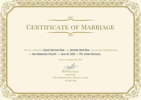 Printable Certificate Of Marriage