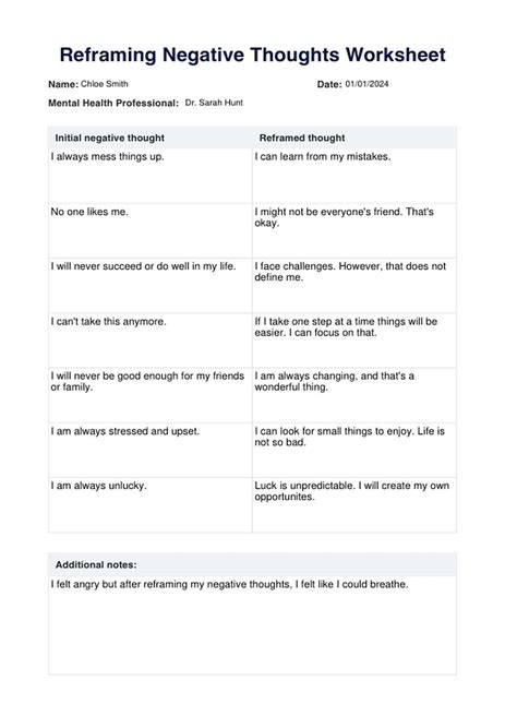 Printable Challenging Negative Thoughts Worksheet Customize and Print