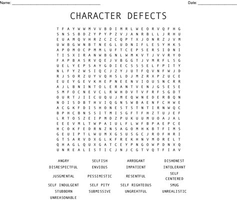 Printable Character Defects Worksheet Customize and Print