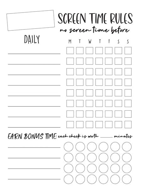 Printable Chart for Screen Time together you come up with goals and