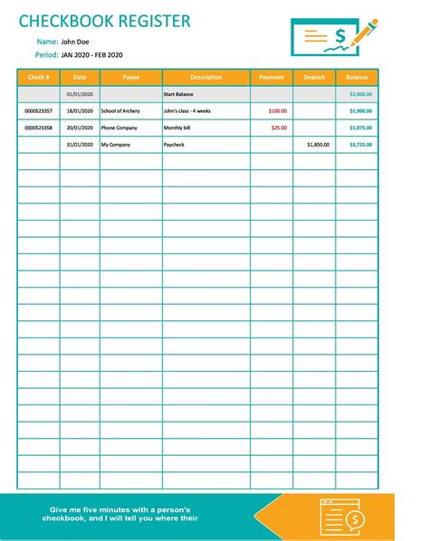 Printable Check Register Sheets Excel Templates