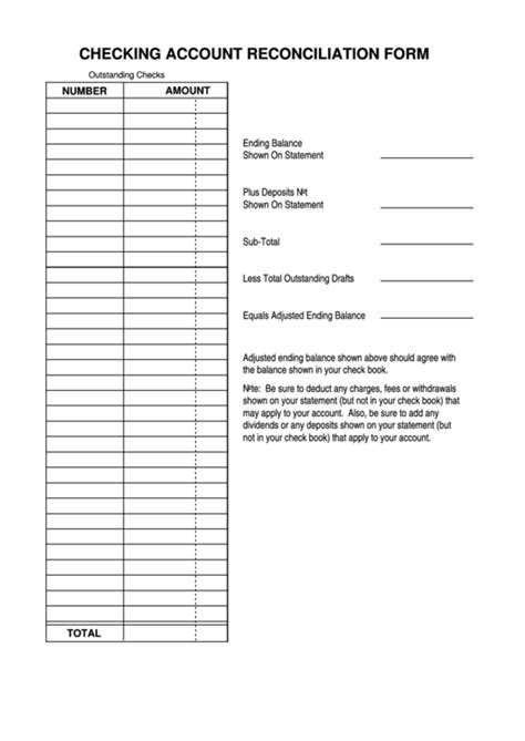 Printable Checkbook Reconciliation Form Printable Forms Free Online