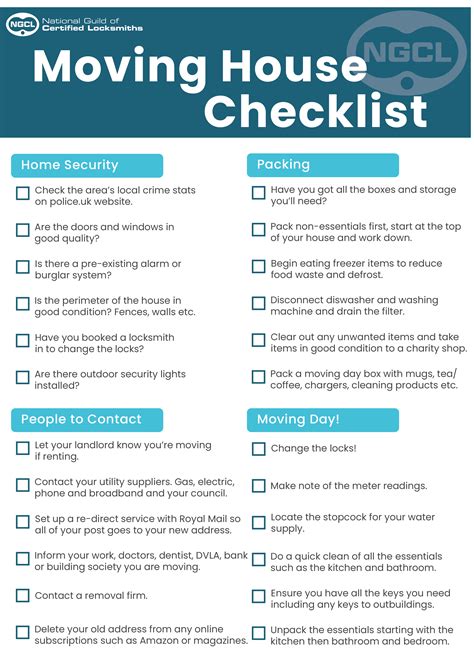 Printable Checklist For Moving House