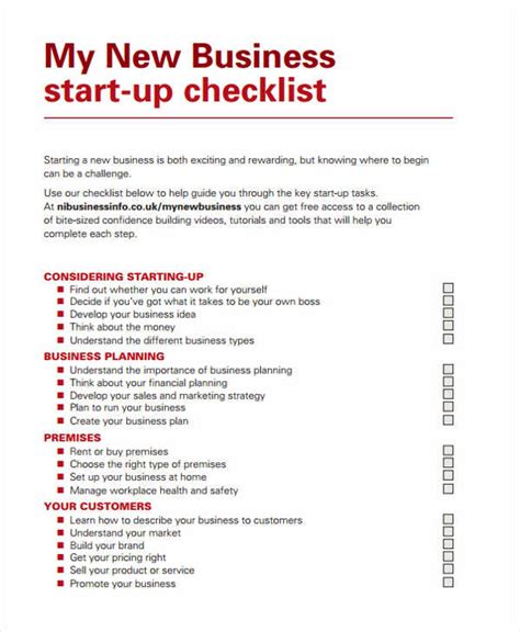 Printable Checklist For Starting A Business