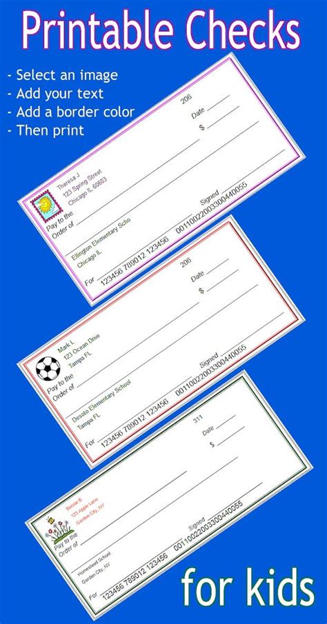 Printable Checks for Students Customize and Print Consumer math