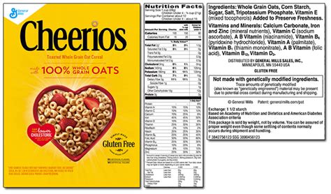 Printable Cheerios Nutrition Label