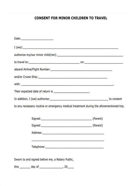 Printable Child Travel Consent For
