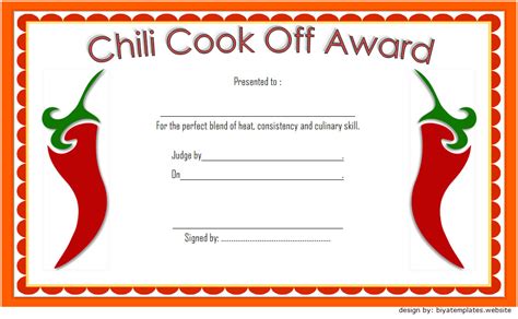 Printable Chili Cook Off Winner Certificate Template