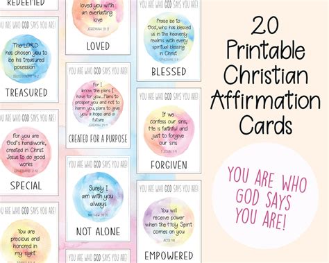 Printable Christian Affirmation/ Scripture Cards Identity in Etsy