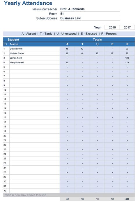 Printable Class Attendance Tracker For Excel