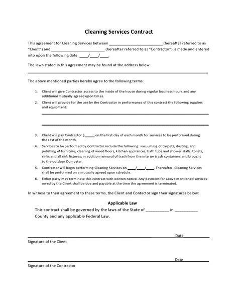Printable Cleaning Contract Template