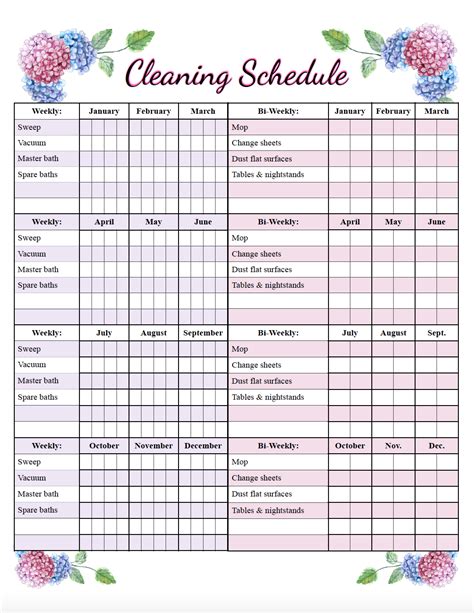 Printable Cleaning Schedule Template