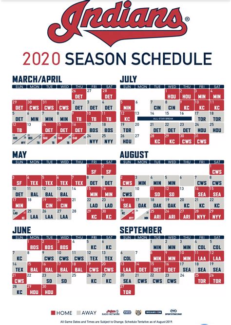 Printable Cleveland Indians Schedule