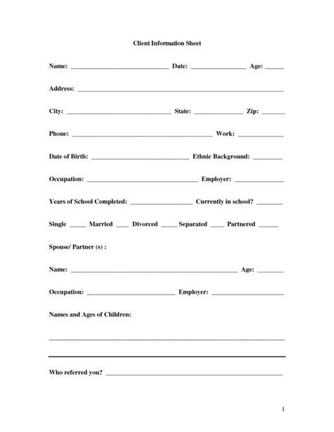 Printable Client Information Sheet Customize and Print