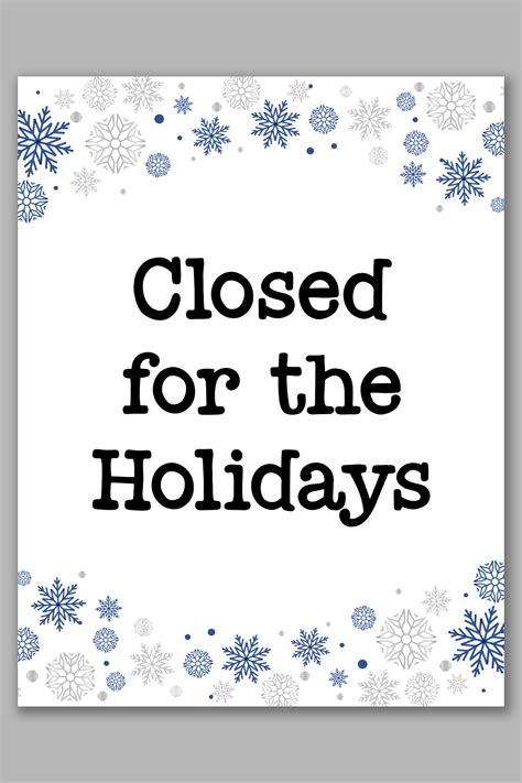 Printable Closed For The Holiday Sign Template