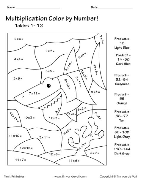 Printable Color By Number Multiplication PDF