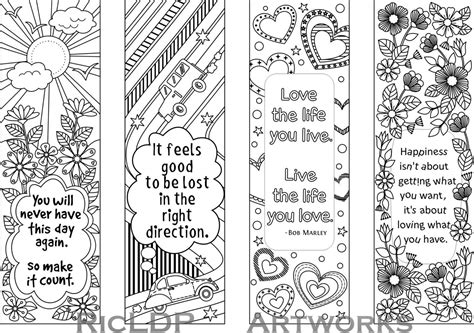 Printable Colouring Bookmarks with Quotes, Coloring Bookmark Templates with Four… Bookmarks