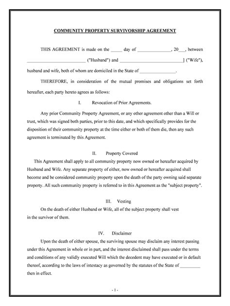Printable Community Property Agreement PDF Form Fill Out and Sign