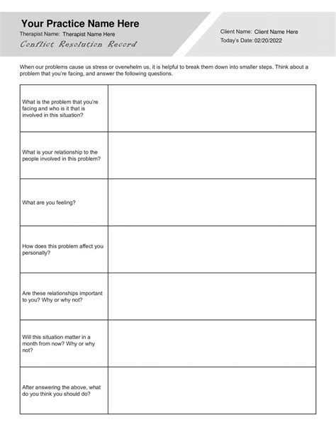 Printable Conflict Resolution Template