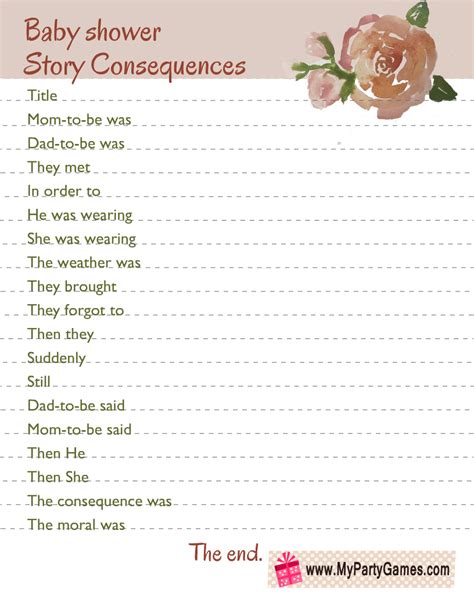Printable Consequences Game Template