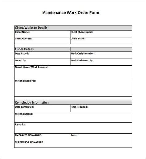 Printable Construction Work Order Template Template.vercel.app