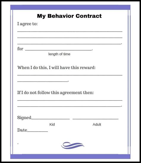 Printable Contracts For Kids Behavior Contract School Behavior Chart Free Printable Behavior Chart