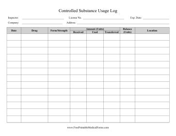 Printable Controlled Substance Usage Log