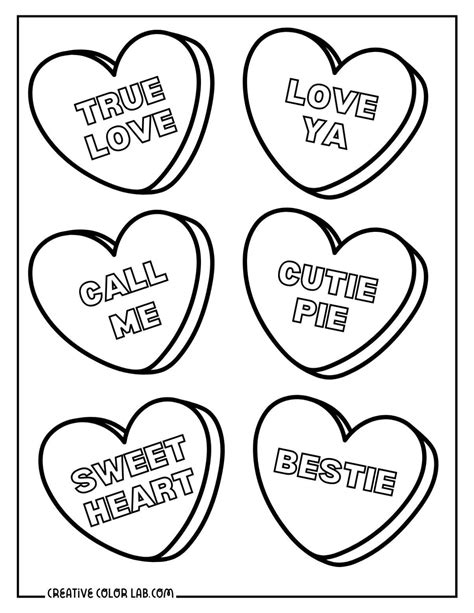 Printable Conversation Hearts Coloring Pages