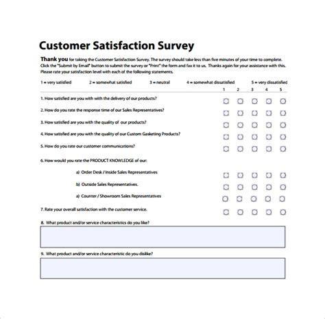 Printable Customer Satisfaction Survey Template