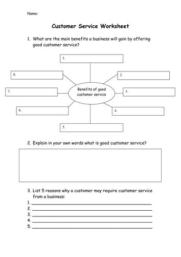 Printable Customer Service Worksheets Drawing Diagram