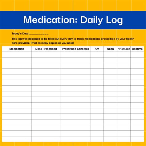Printable Daily Medication Log Template Medication Log Medication Chart Printable Medication Chart