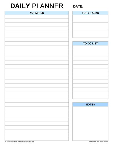 Printable Daily Planner Template For Excel
