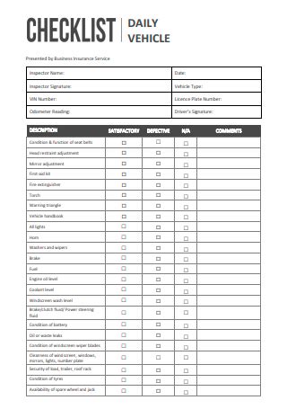 Printable Daily Vehicle Inspection Checklist Template Printable Templates